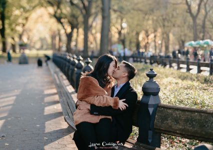 engagement photos at The Mall in central park during the autumn