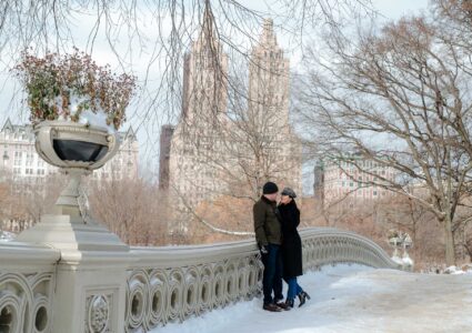 bow bridge couple photos with snow