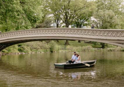 engagement photo session on a boat, central park