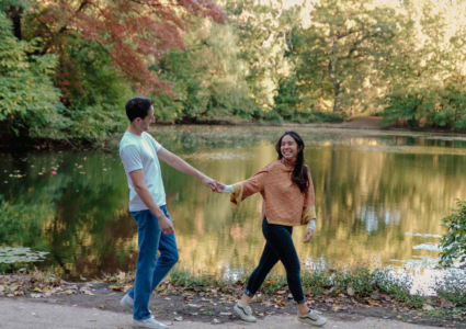engagement in Prospect Park in the fall