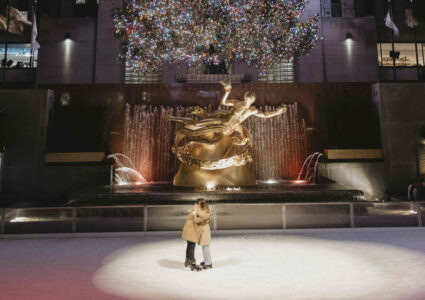 surprise proposal at the rink rockefeller center, nyc