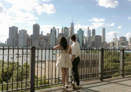 brooklyn bridge park and dumbo park area engagement photoshoot with a professional photographer